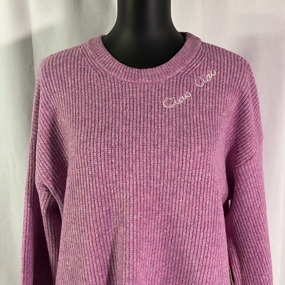 NWT A New Day Purple Embroiderd Ciao Ciao Long Sleeve Crewneck Sweater - Picture 5 of 16